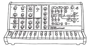 Hand-drawn illustration of Korg MS-10
